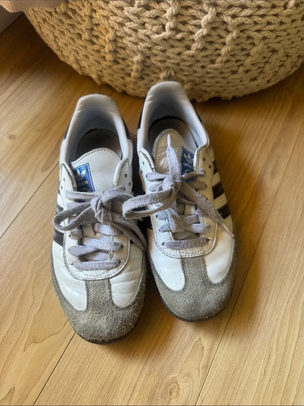 adidas White and Black Samba Leather Sneakers